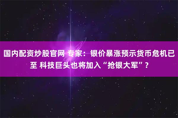 国内配资炒股官网 专家:银价暴涨预示货币危机已至 科技巨头也将加入“抢银大军”?